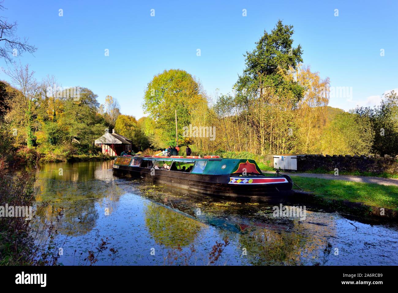 Birdswood Narrow boat trip on the Cromford Canal,Derbyshire,England,UK Stock Photo