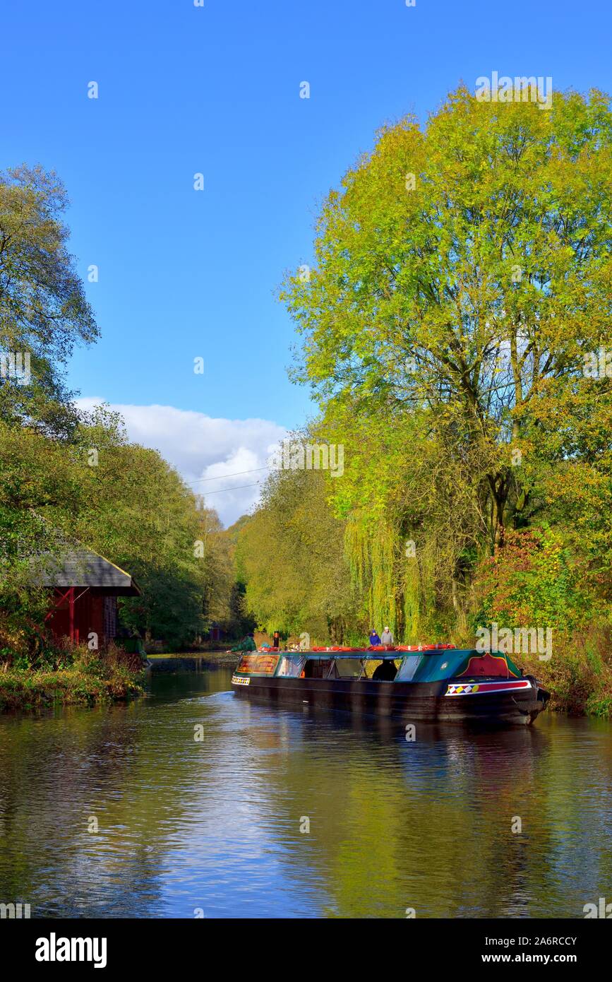 Birdswood Narrow boat trip on the Cromford Canal,Derbyshire,England,UK Stock Photo