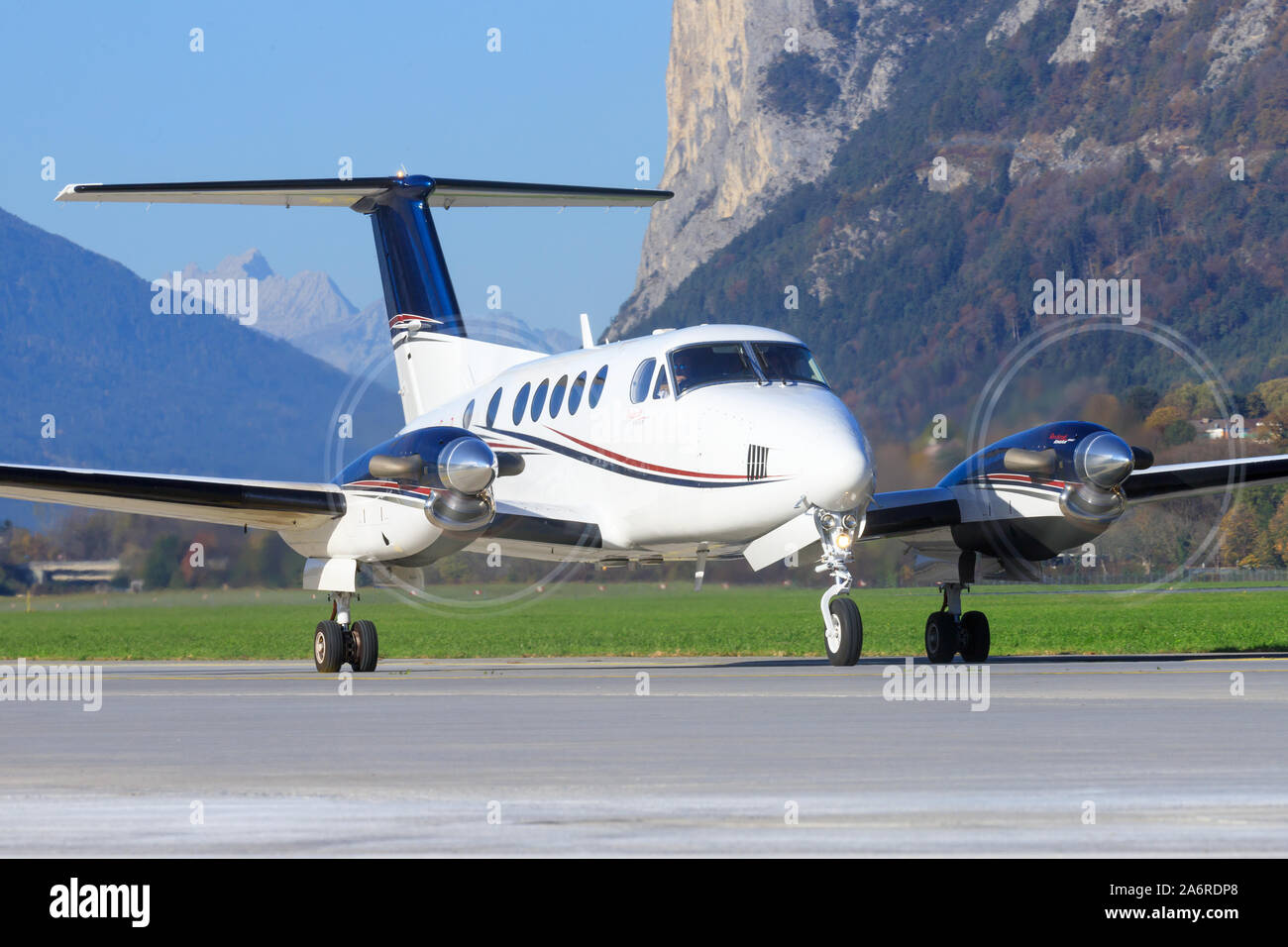 Innsbruck/Austria October 26, 2019: King Air  at Innsbruck Airport. Stock Photo