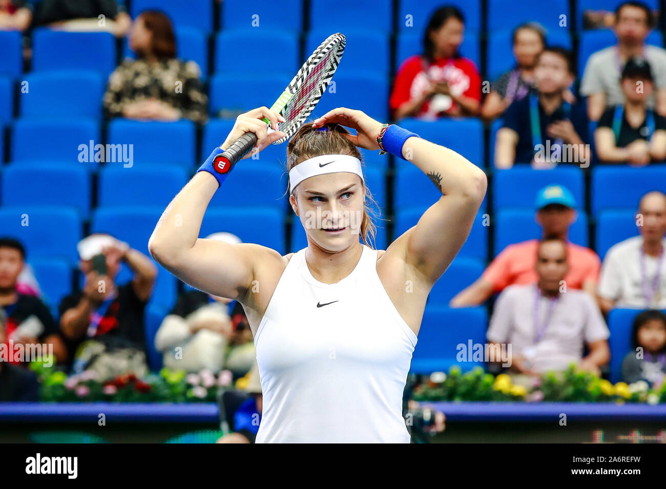 Aryna Sabalenka Of Belarus Reacts During The Women S Singles Final Of The 2019 Wta Elite Trophy Tennis Tournament Against Kiki Bertens Of The Netherla Stock Photo Alamy