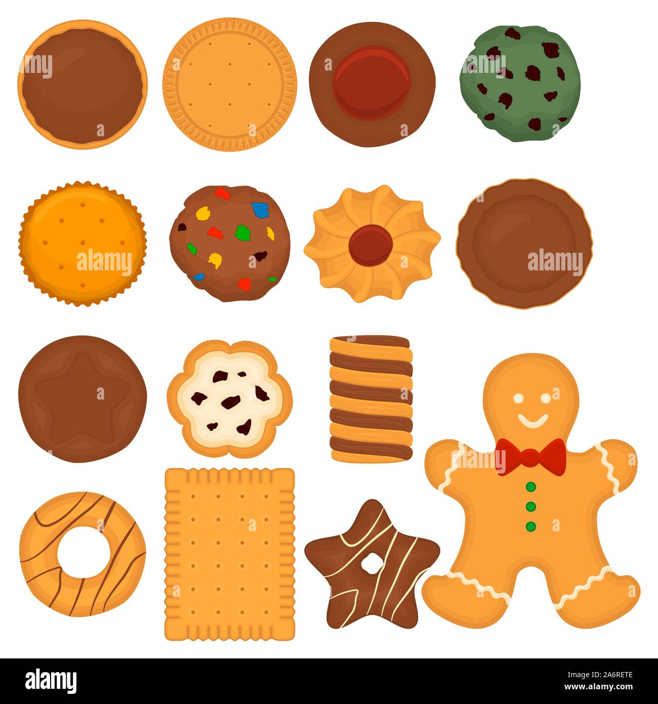 Illustration on theme big set different biscuit, kit colorful pastry cookie. Cookie consisting of collectible natural tasty food biscuit, pastry acces Stock Vector