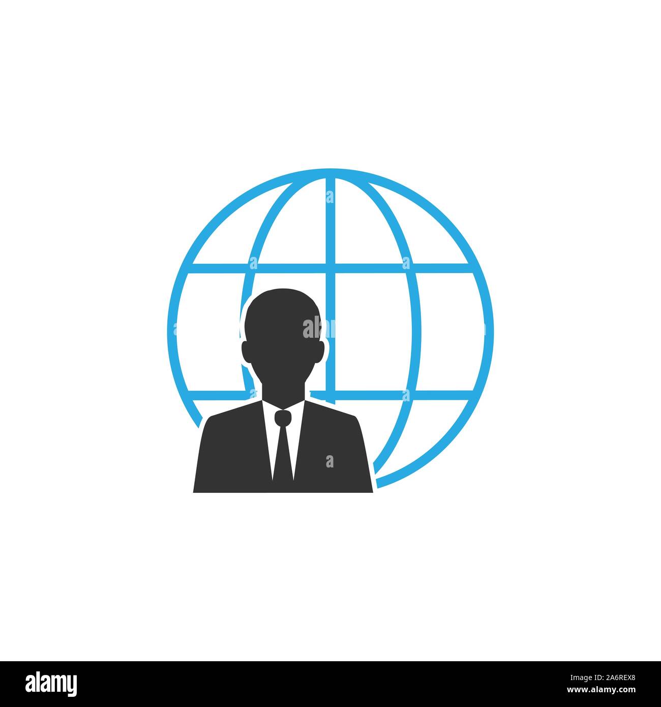 Global user, businessman icon. Vector illustration, flat design Stock Vector