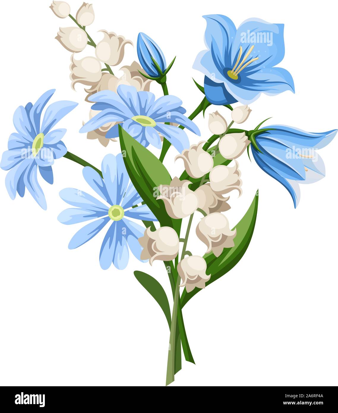 Vector blue and white spring flowers bouquet isolated on a white ...