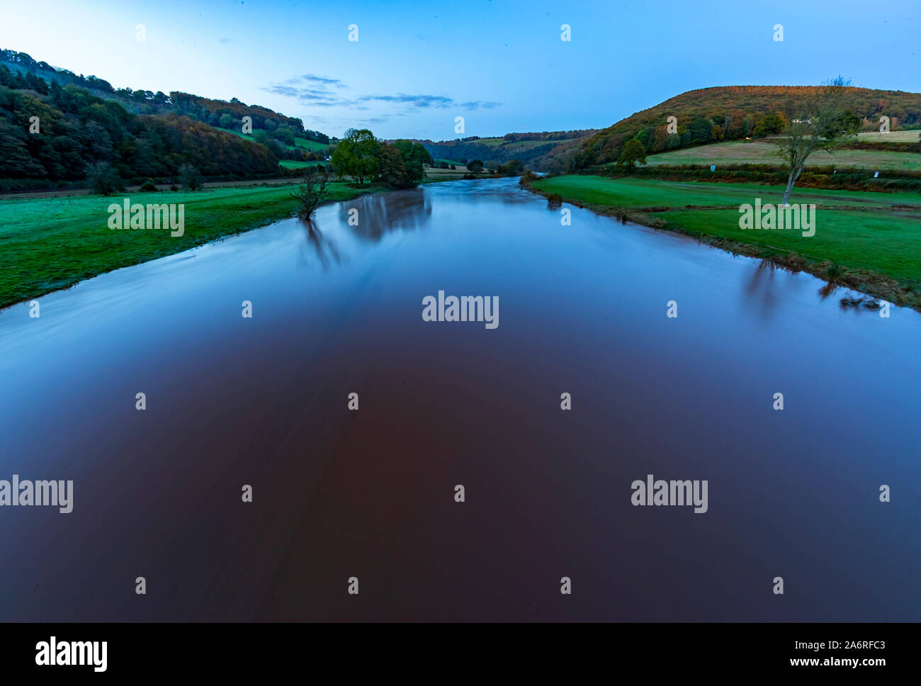 Swollen River Wye at Bigsweir Bridge. Water levels high after heavy
