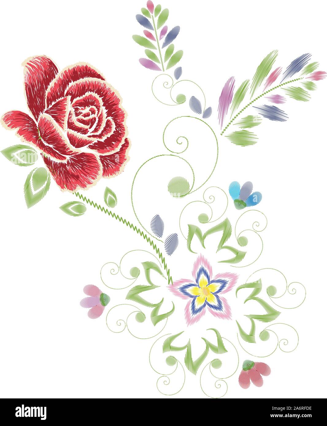 Decorative embroidery design with roses floral ornament Stock Vector ...