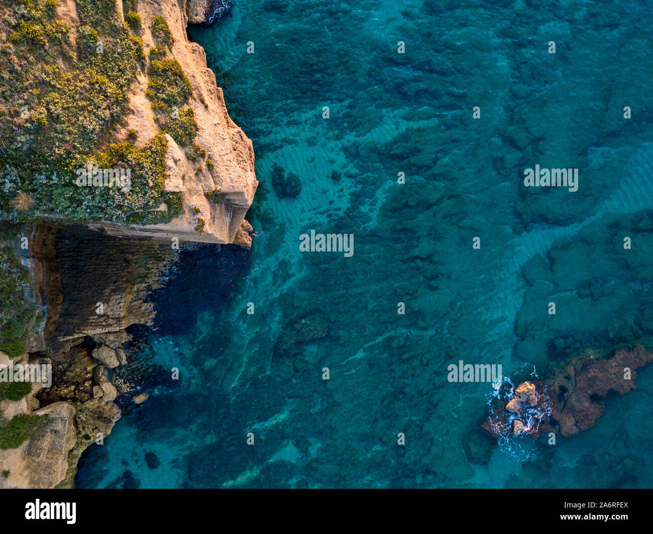 Aerial view of rocks in the sea. Overview of the seabed seen from above ...