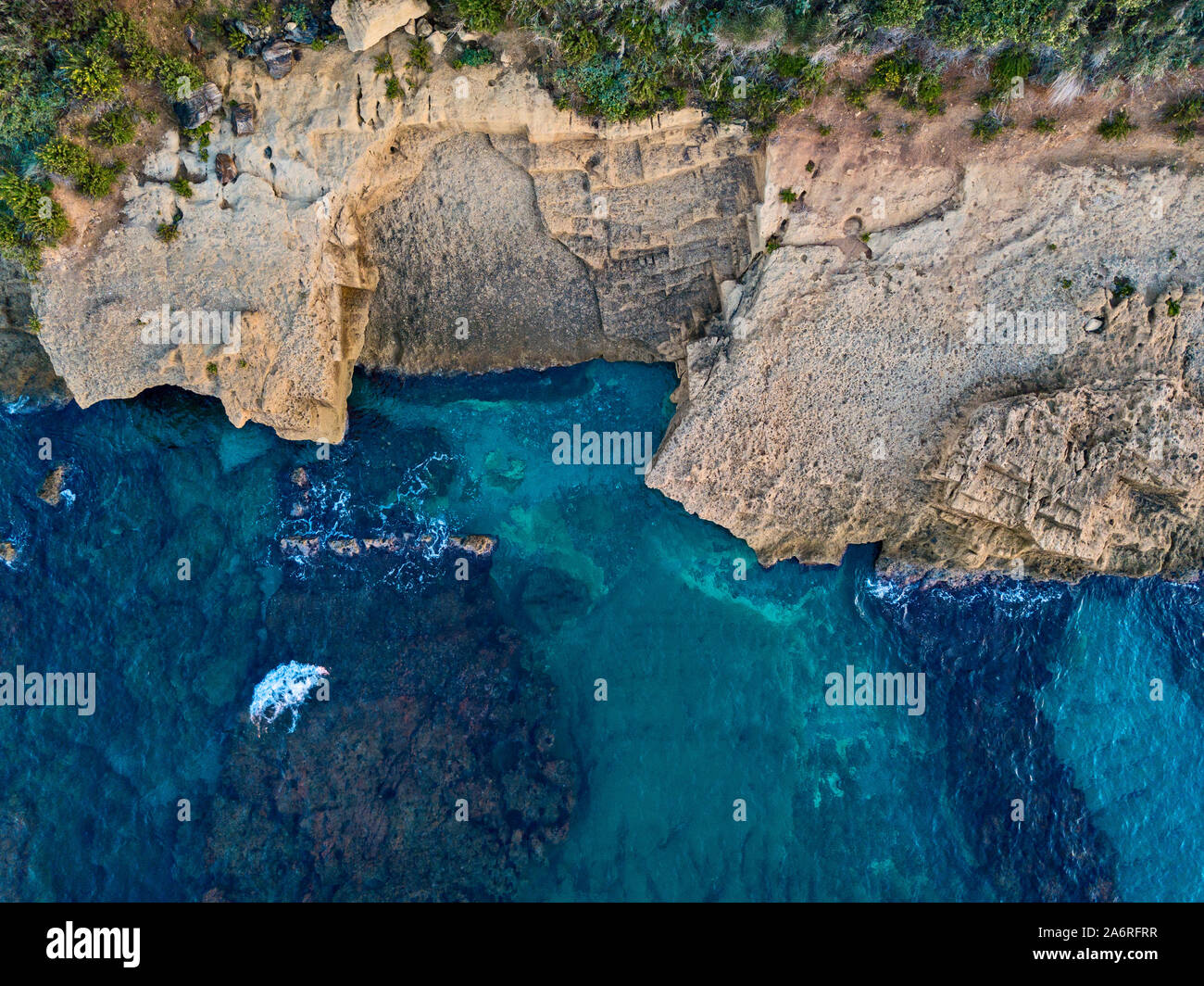 Aerial view of rocks in the sea. Overview of the seabed seen from above ...
