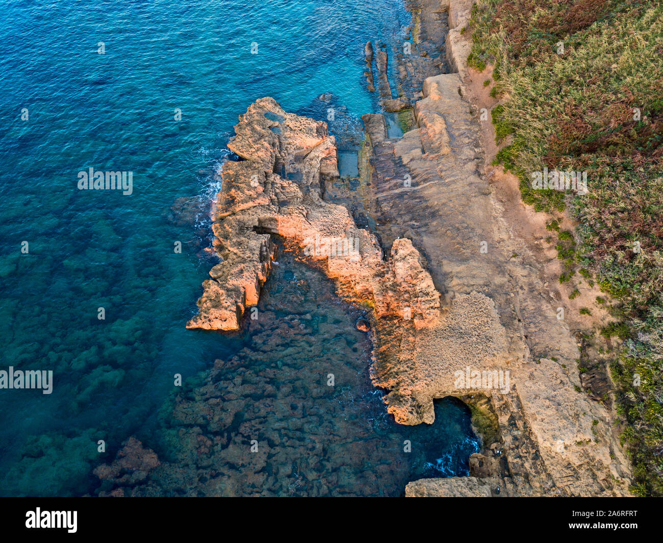 Aerial view of rocks in the sea. Overview of the seabed seen from above ...
