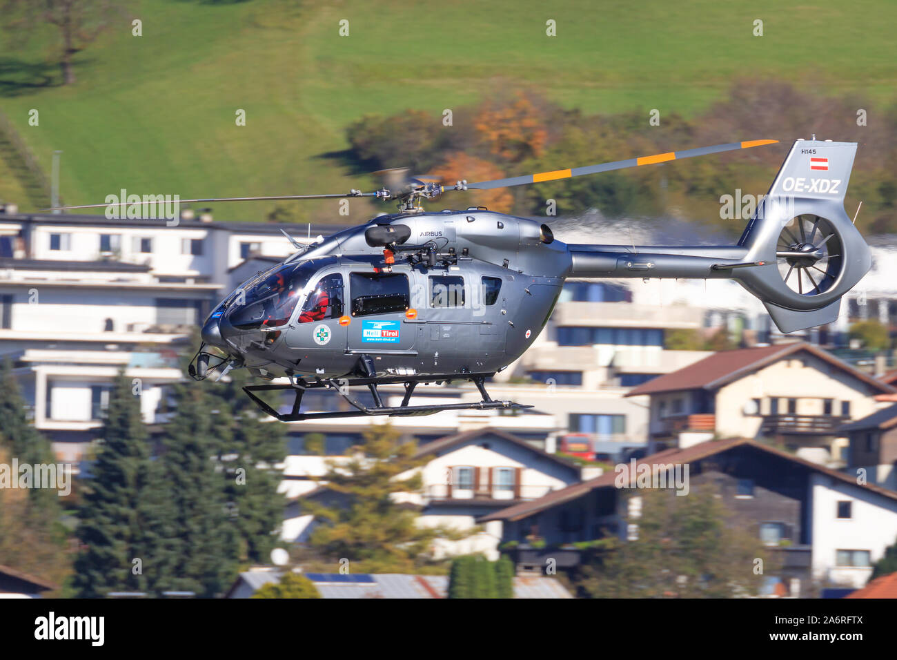 Innsbruck/Austria October 26, 2019:  Airbus Helicopters H145 Heli Austria  at InnsbruckAirport. Stock Photo