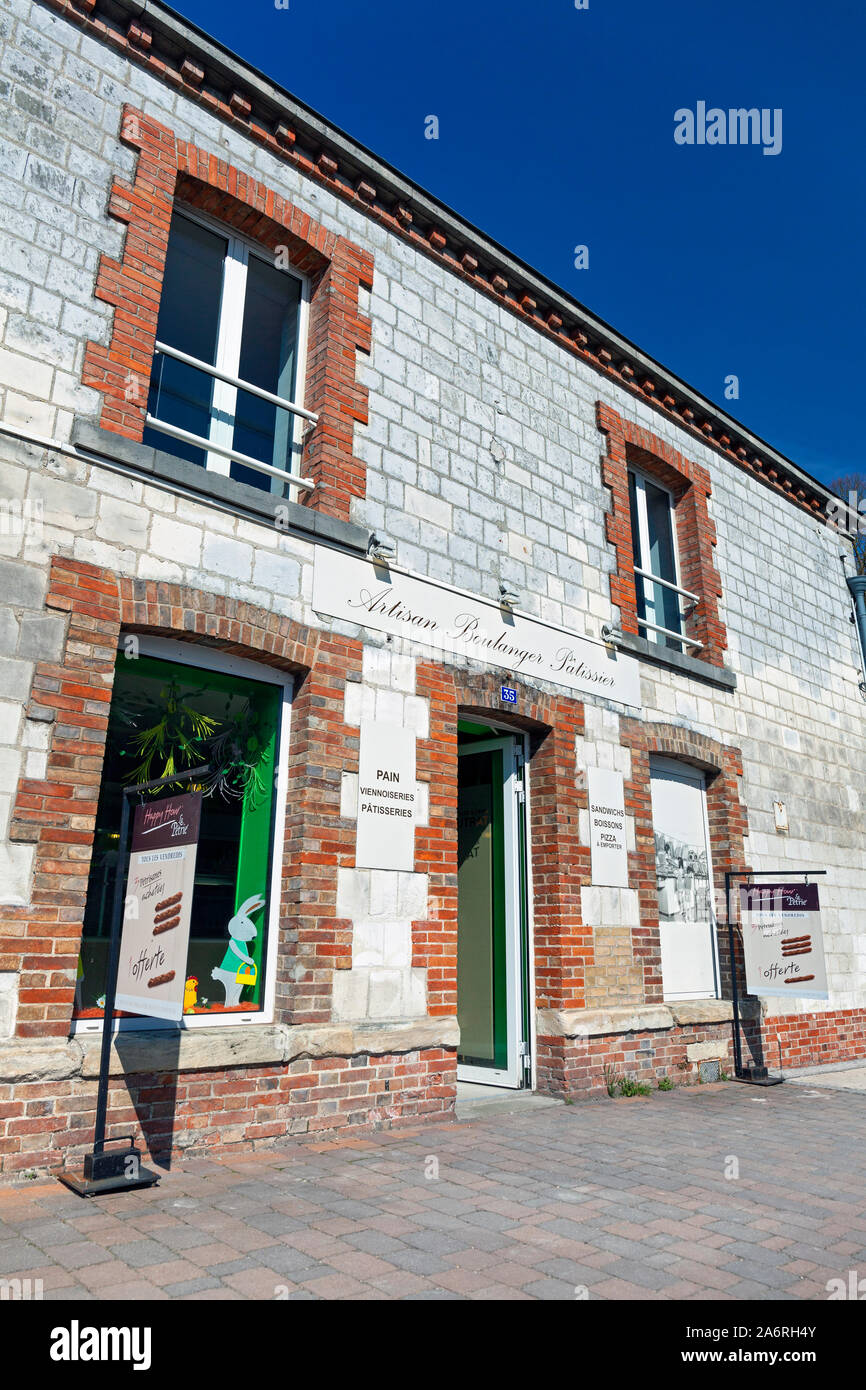 Europe, France, Grand Est, L'Epine, Artisan Boulanger Patissier (Baker's Shop) on Rue du Luxembourg Stock Photo