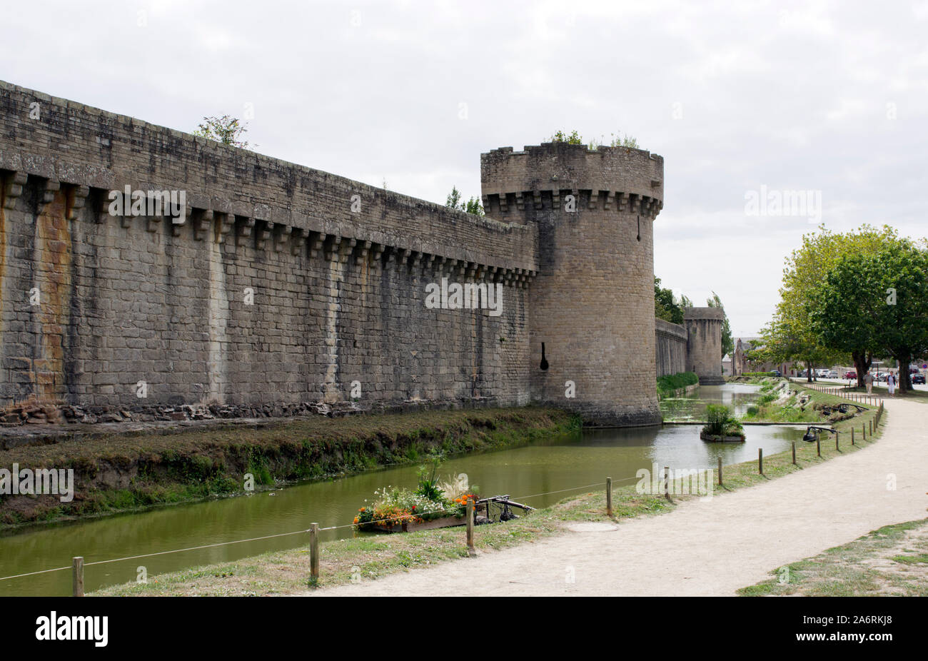 Guerande curtain wall, towers, moat Stock Photo