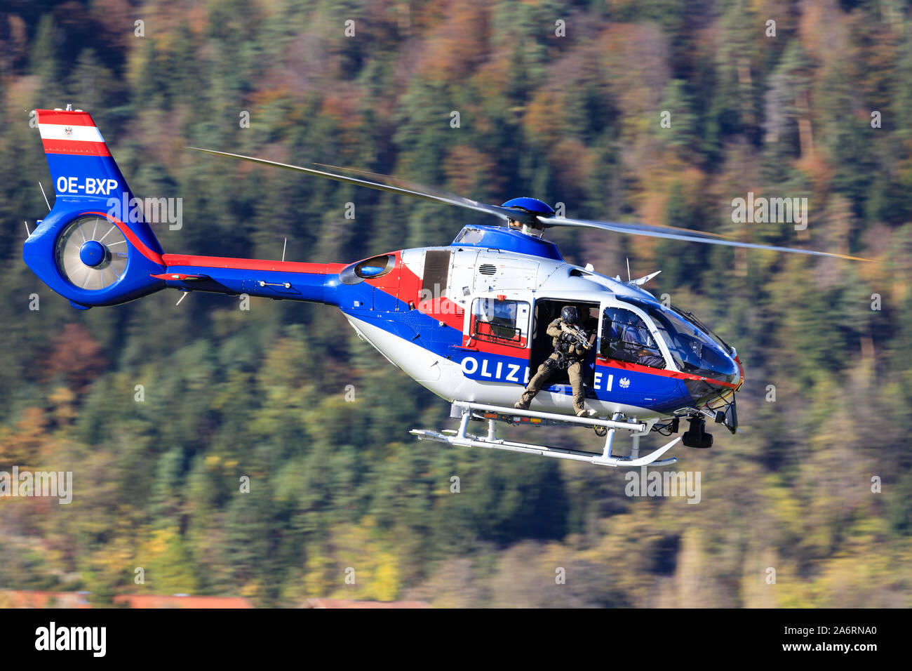 Innsbruck/Austria October 26, 2019:   OE-BXP Airbus Helicopters H135 / EC135P3 at InnsbruckAirport. Stock Photo