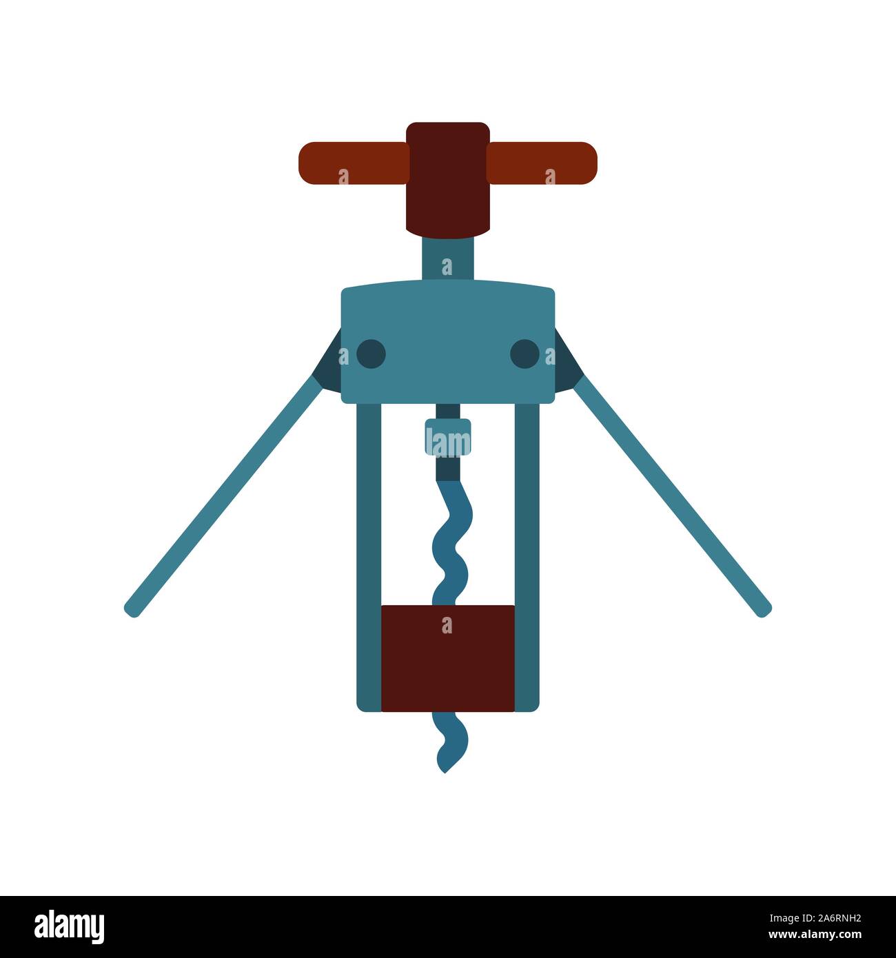 Corkscrew wine vector flat icon bar opener. Isolated white cork bar