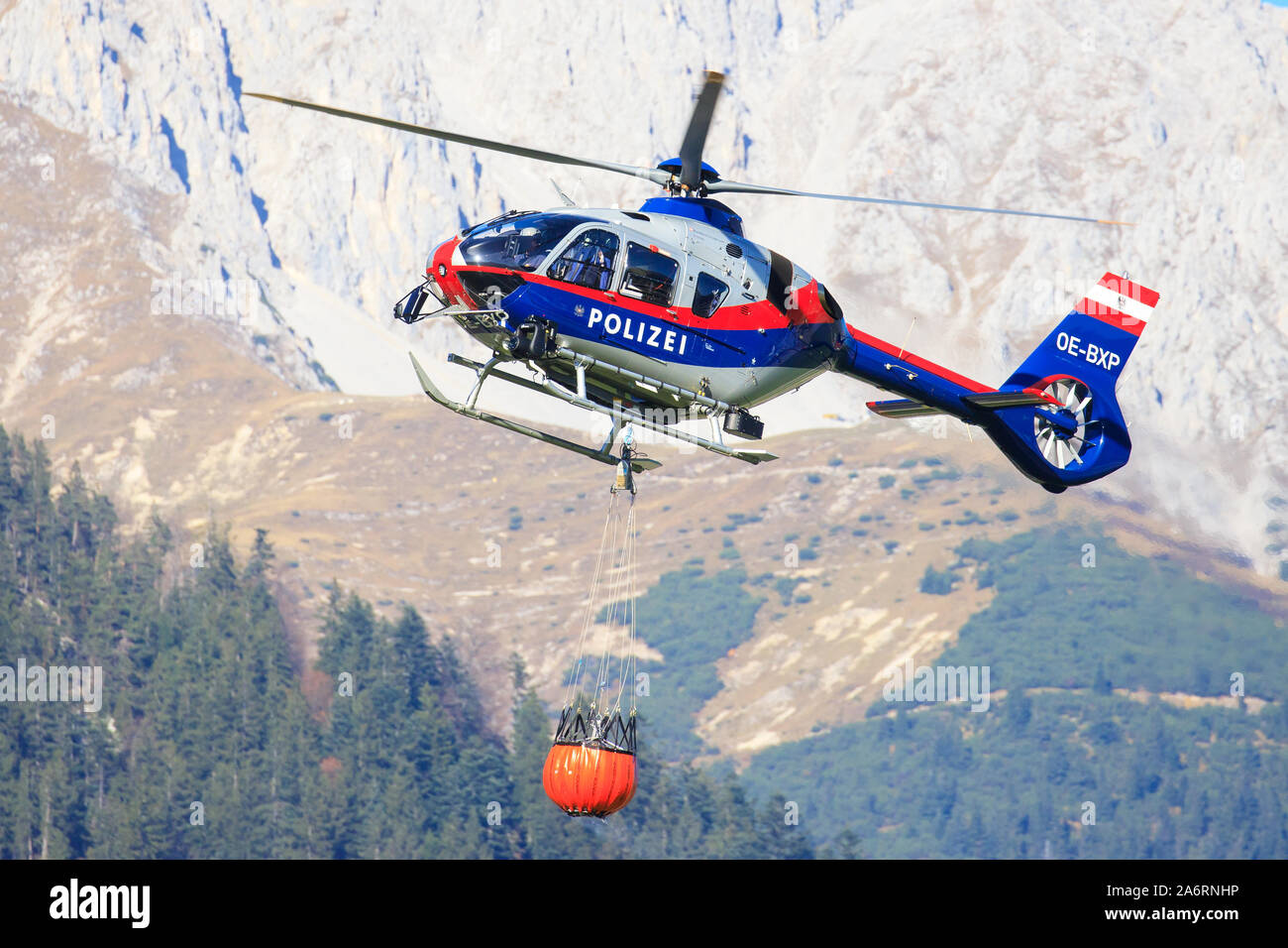 Innsbruck/Austria October 26, 2019:   OE-BXP Airbus Helicopters H135 / EC135P3 at InnsbruckAirport. Stock Photo