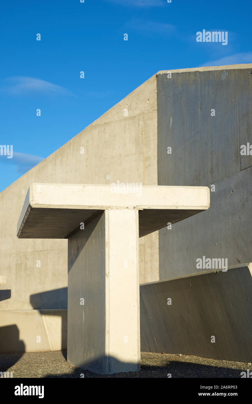 Concrete benches in a rest area on the highway. Stock Photo