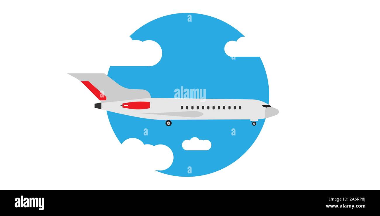 Plane Fly In Cloud Sky Illustration Banner Concept Travel Tourism