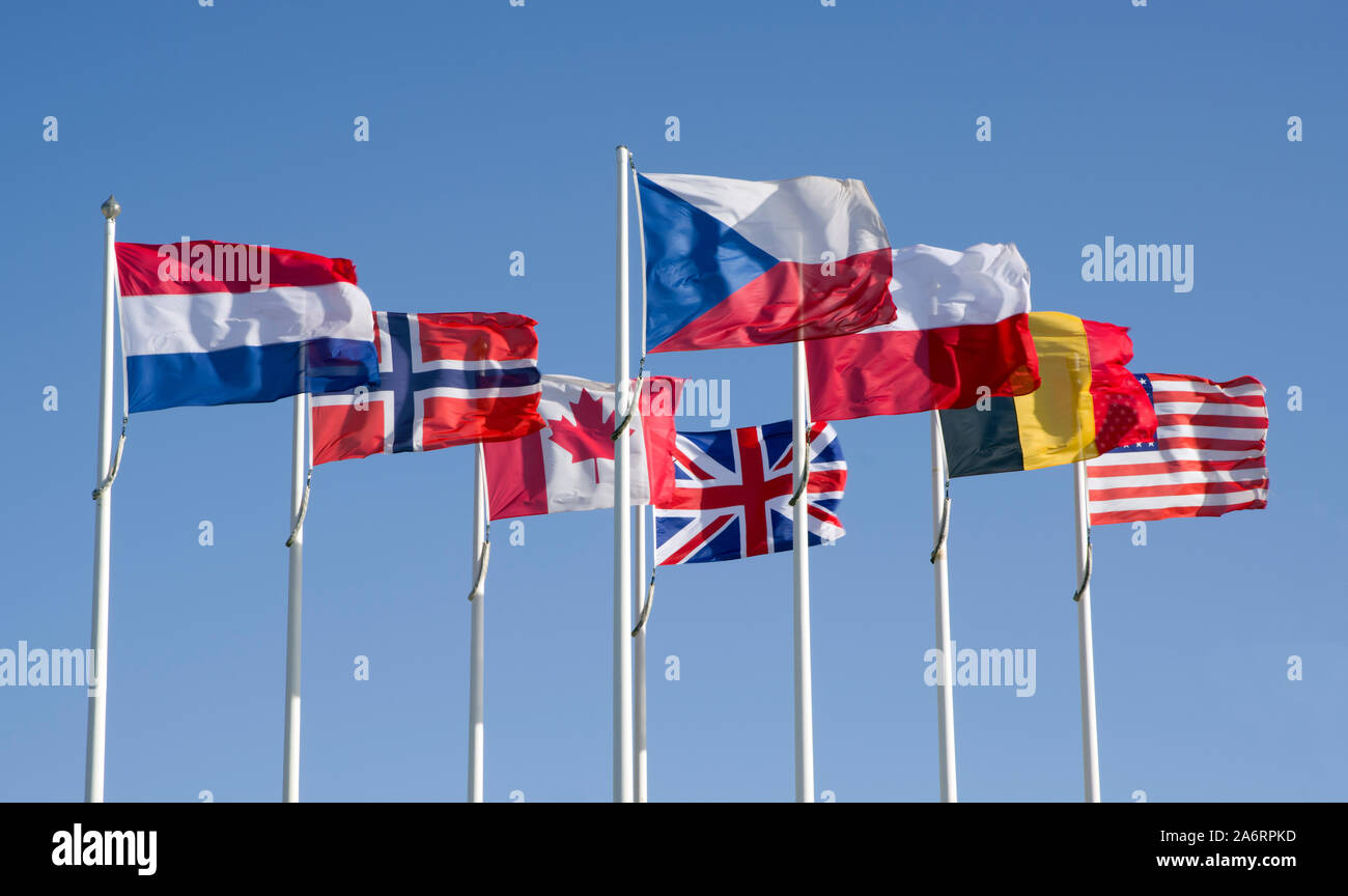 Flags of the allies in the Second World War and that of Germany Stock Photo