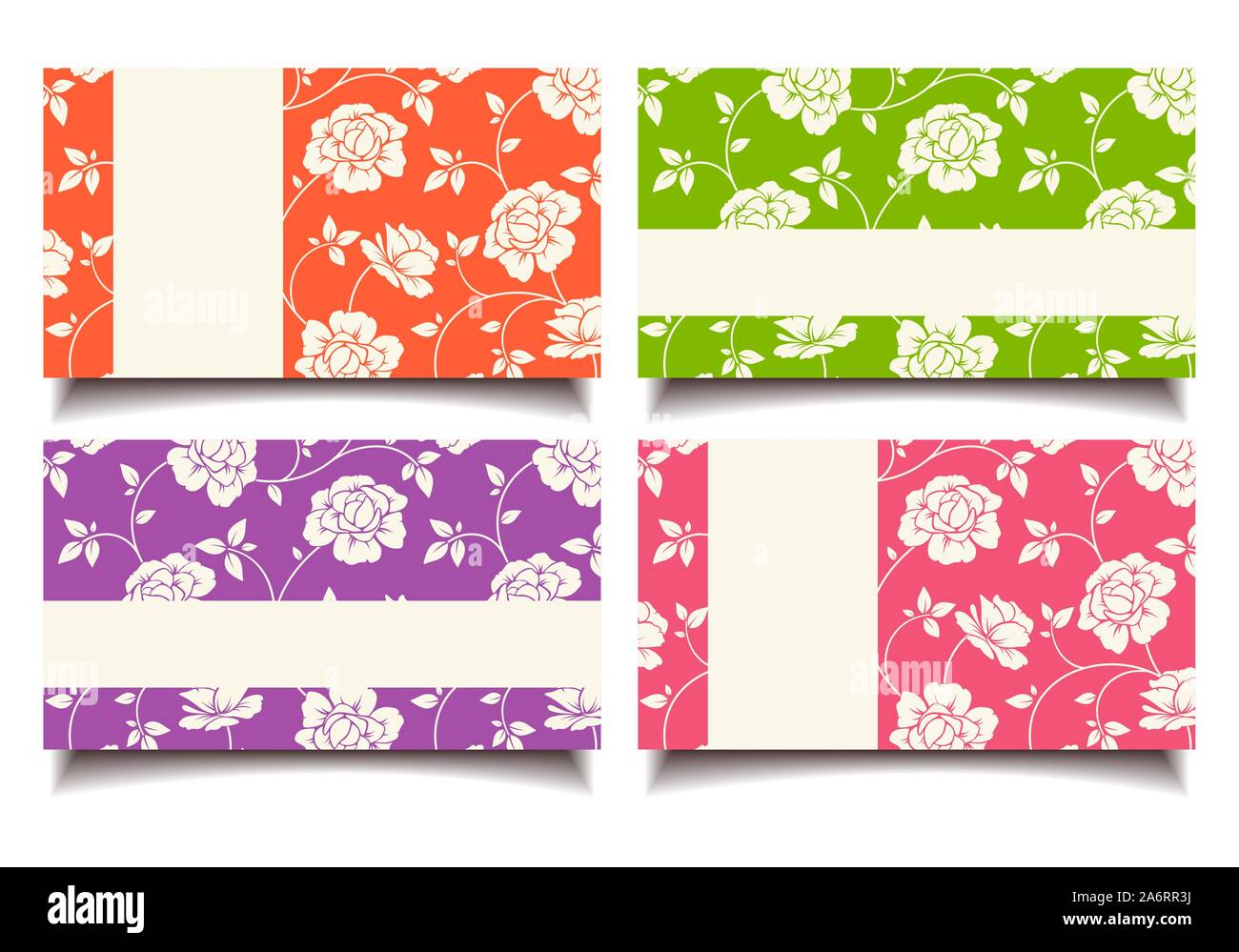 Vector set of colorful business cards with floral patterns Stock Vector ...