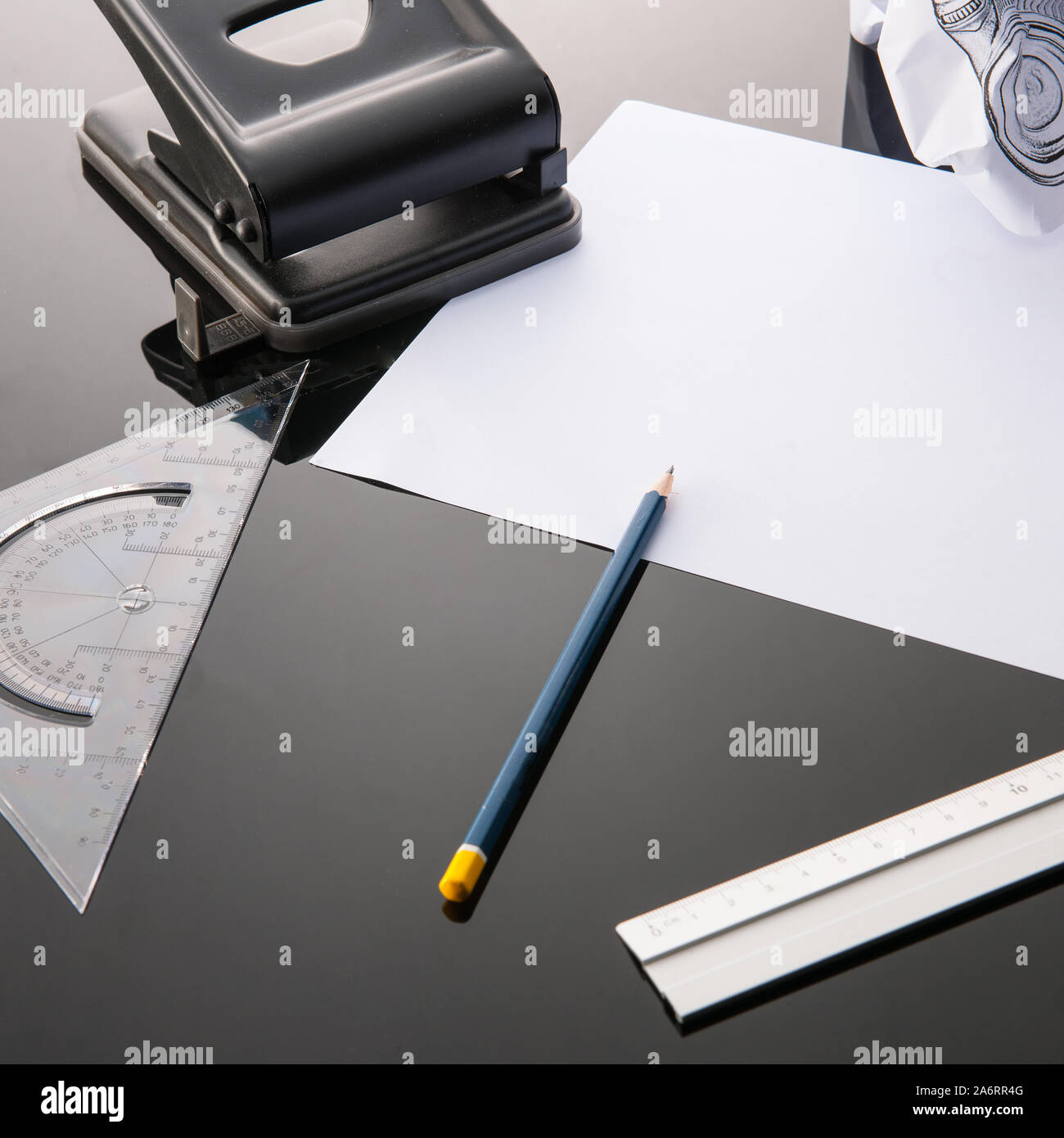 Office Supplies And A Piece Of White Paper Where You Can Write Your Own Text Stock Picture Stock Photo Alamy
