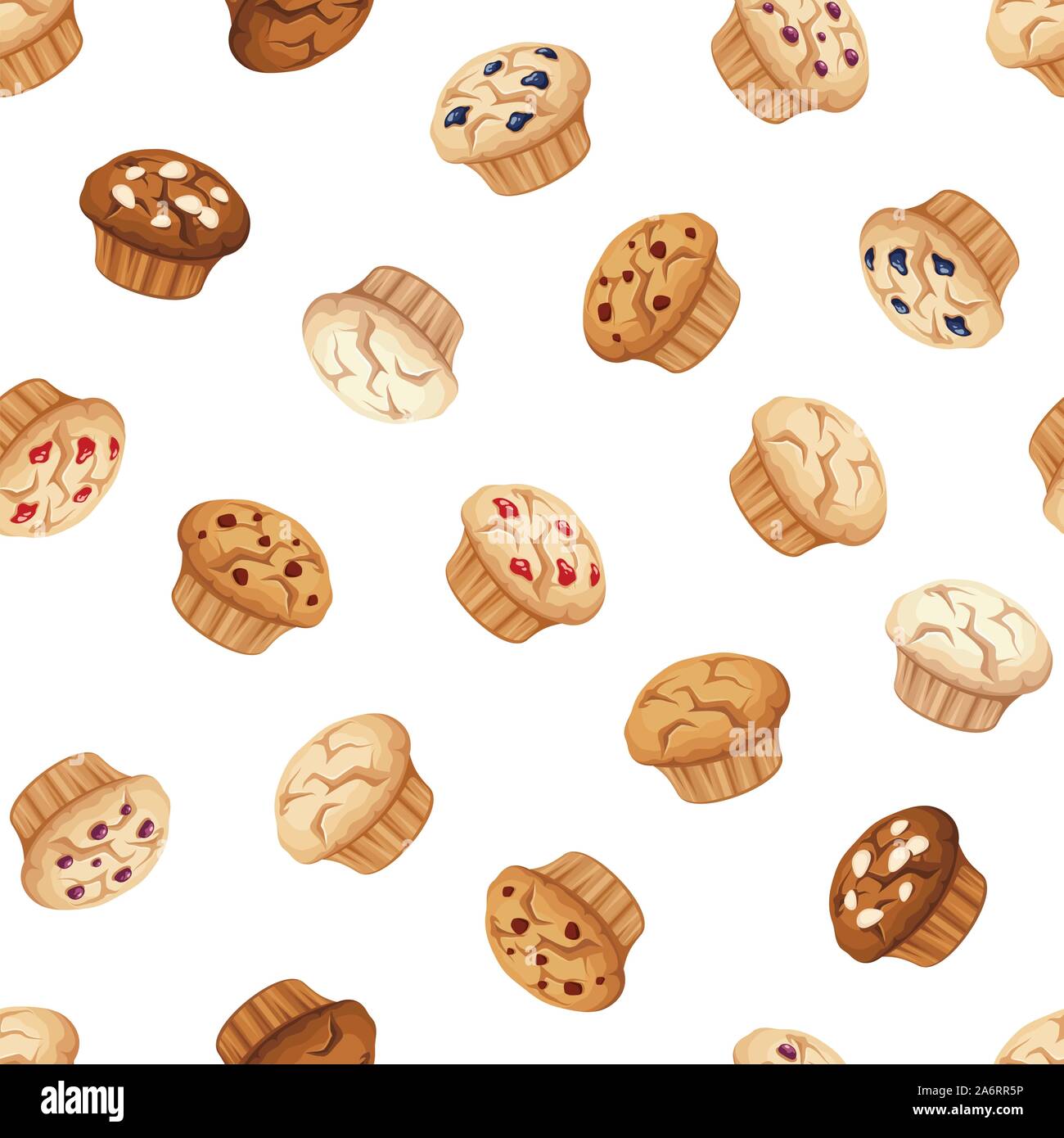 Vector seamless pattern with muffins on a white background. Stock Vector