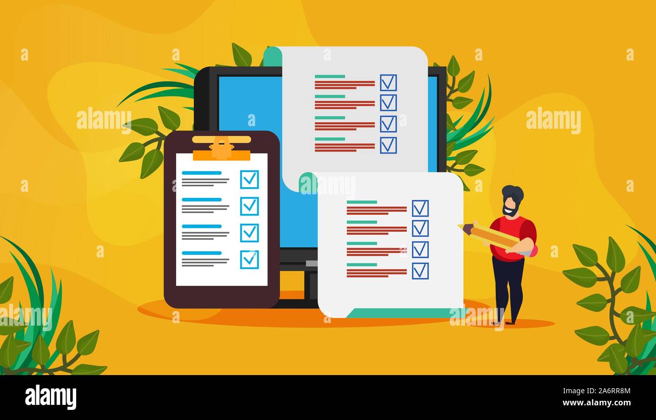 Online exam vector test survey result quiz form answer. Document study