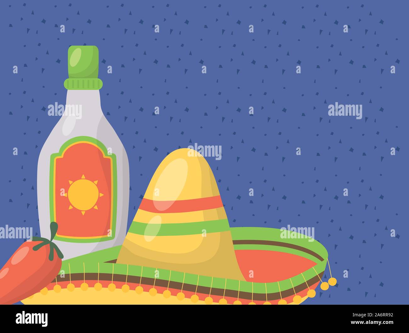 viva mexico celebration with tequila bottle and hat Stock Vector Image ...