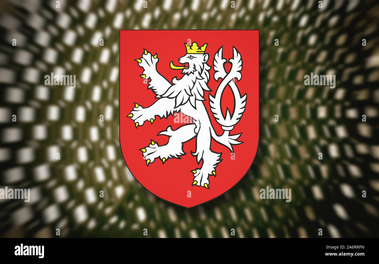 Coat of arms of the Czech Republic on a blurred metallic background ...