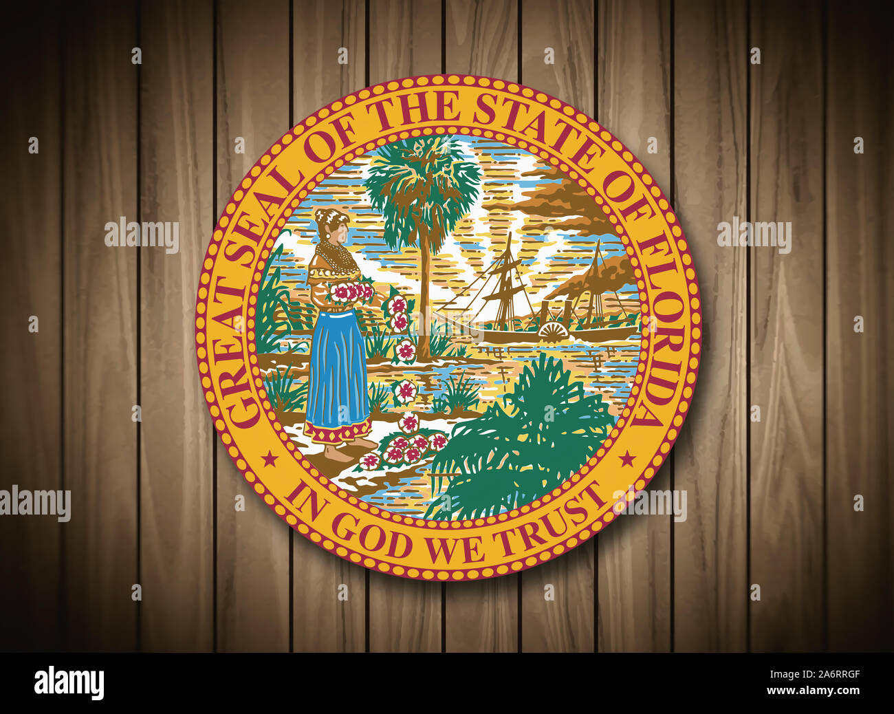 Florida coat of arms on wooden background Stock Photo - Alamy