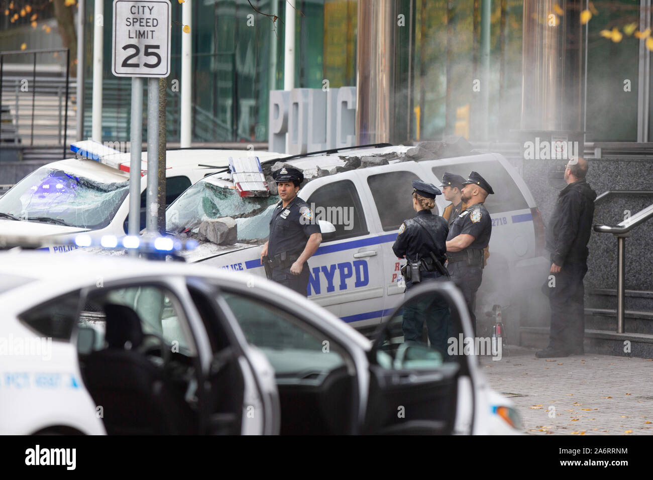 New York Police actors during filming for the Paramount Pictures movie Infinite, October 2019. Stock Photo