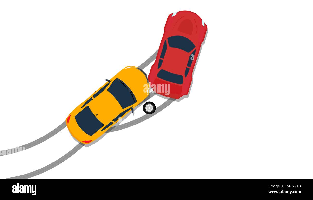 Car crash. Accident in the back of the cars Top view. Flat style Stock  Vector