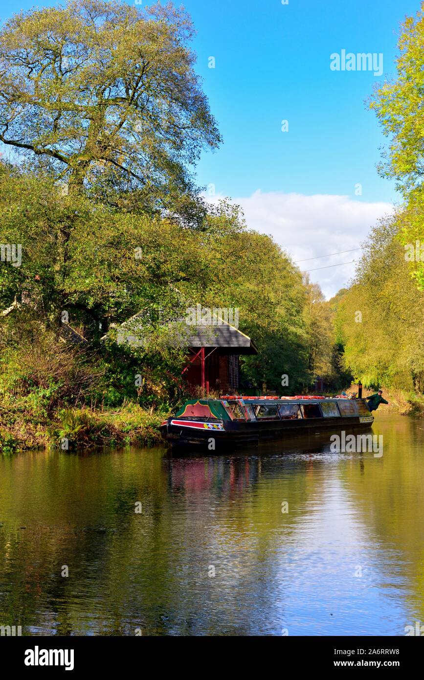 Birdswood Narrow boat trip on the Cromford Canal,Derbyshire,England,UK Stock Photo