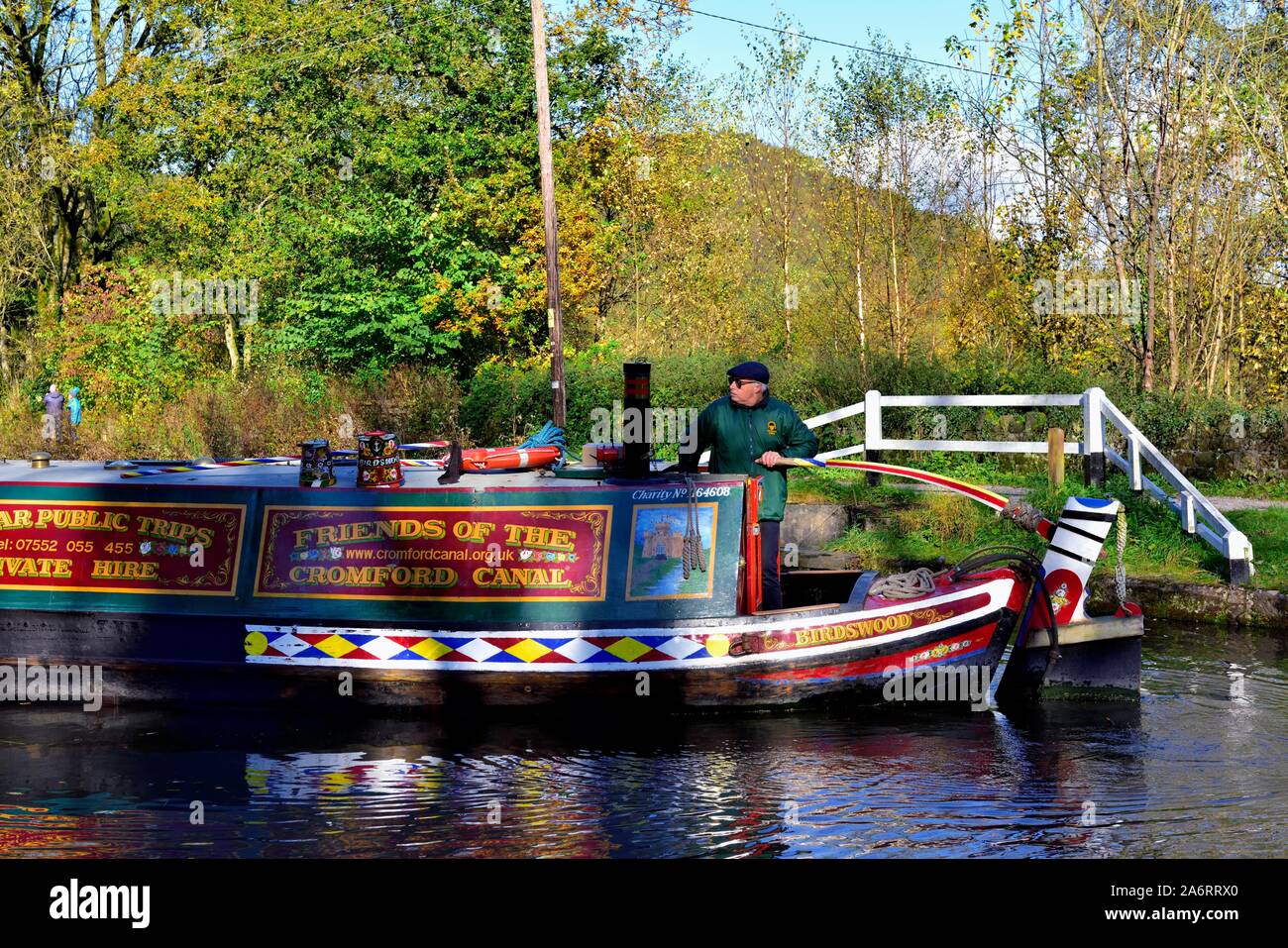 Birdswood Narrow boat trip on the Cromford Canal,Derbyshire,England,UK Stock Photo