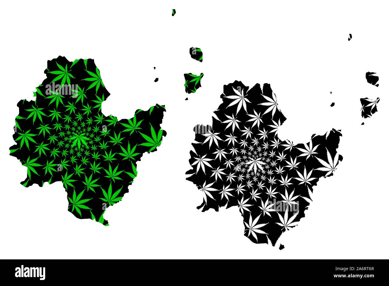 Surat Thani Province (Kingdom of Thailand, Siam, Provinces of Thailand) map is designed cannabis leaf green and black, Surat Thani map made of marijua Stock Vector