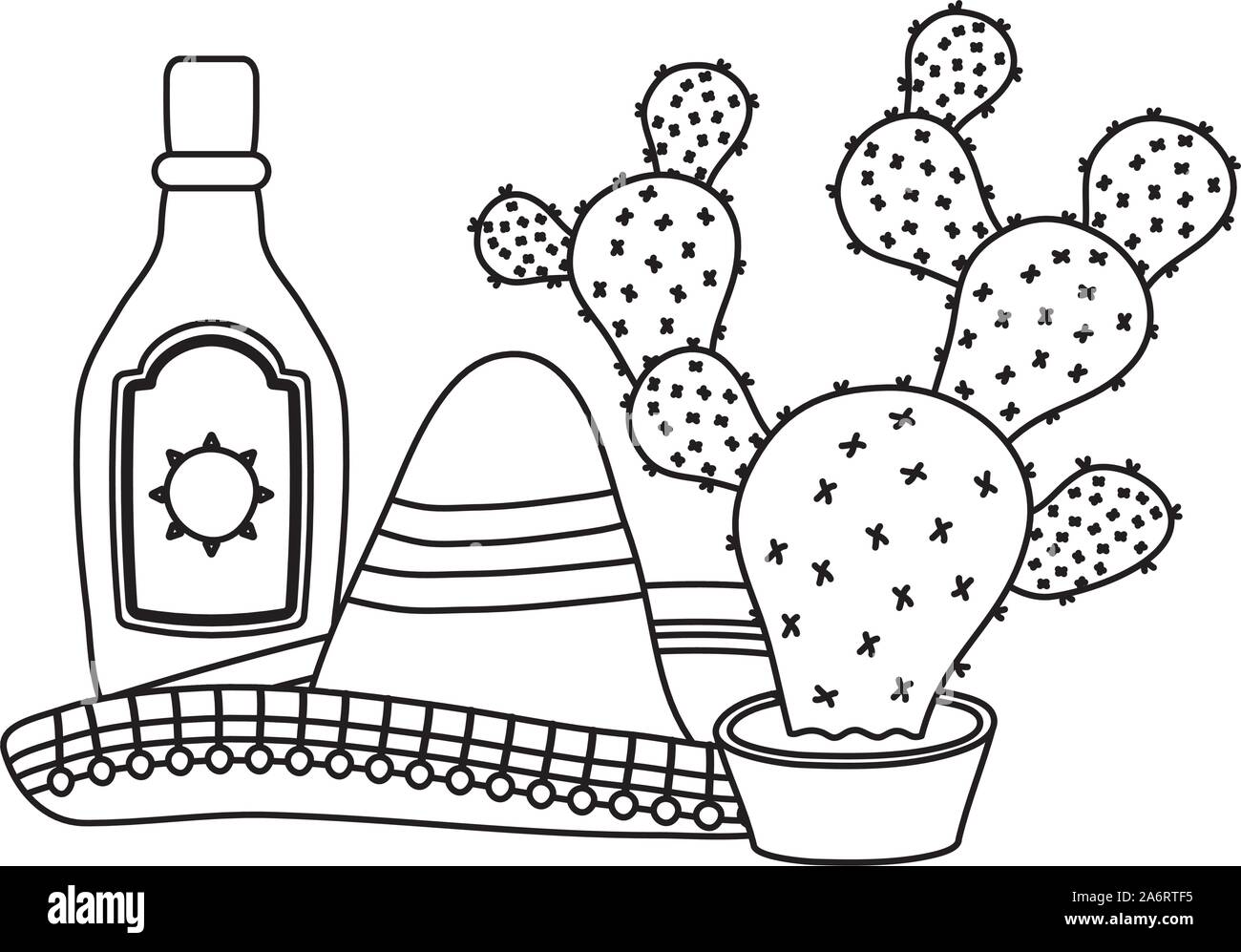 cactus mexican with traditional hat and tequila bottle Stock Vector ...