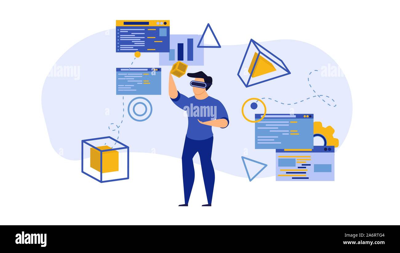 Vector game tech VR virtual reality technology illustration digital. Glass device headset innovation future electronic concept background. Visual cybe Stock Vector
