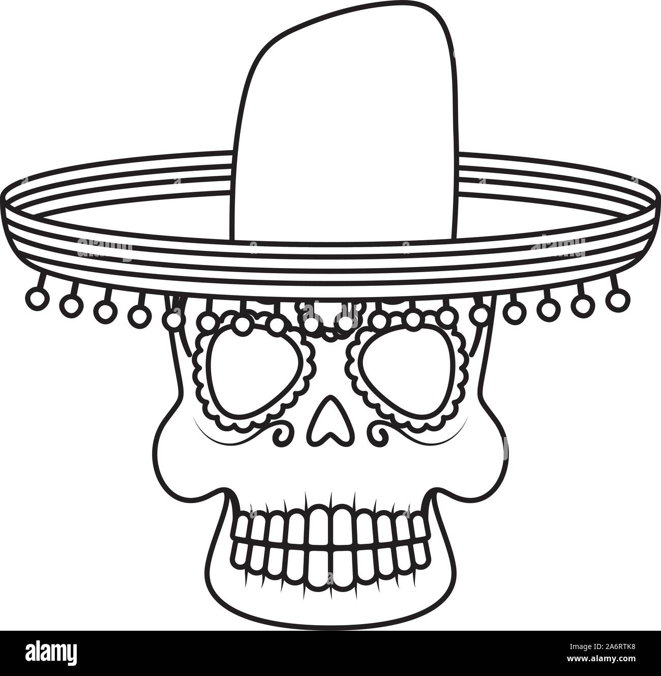 skull head with traditional mexican hat Stock Vector Image & Art - Alamy