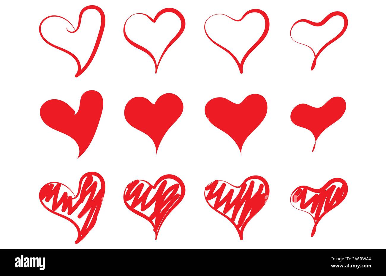Red love heart vector shape icon hand drawing sketch graphic element ...