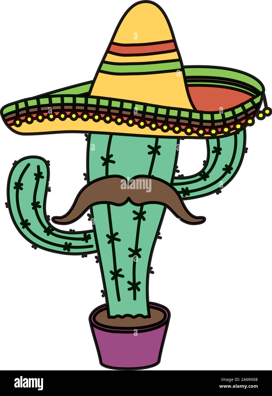 cactus mexican with traditional hat and mustache Stock Vector Image ...