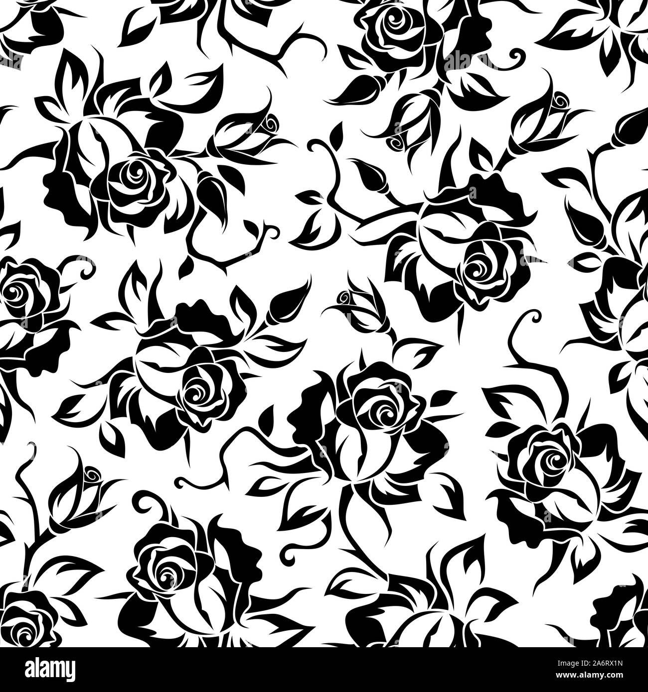 Vector black and white seamless pattern with roses Stock Vector Image ...
