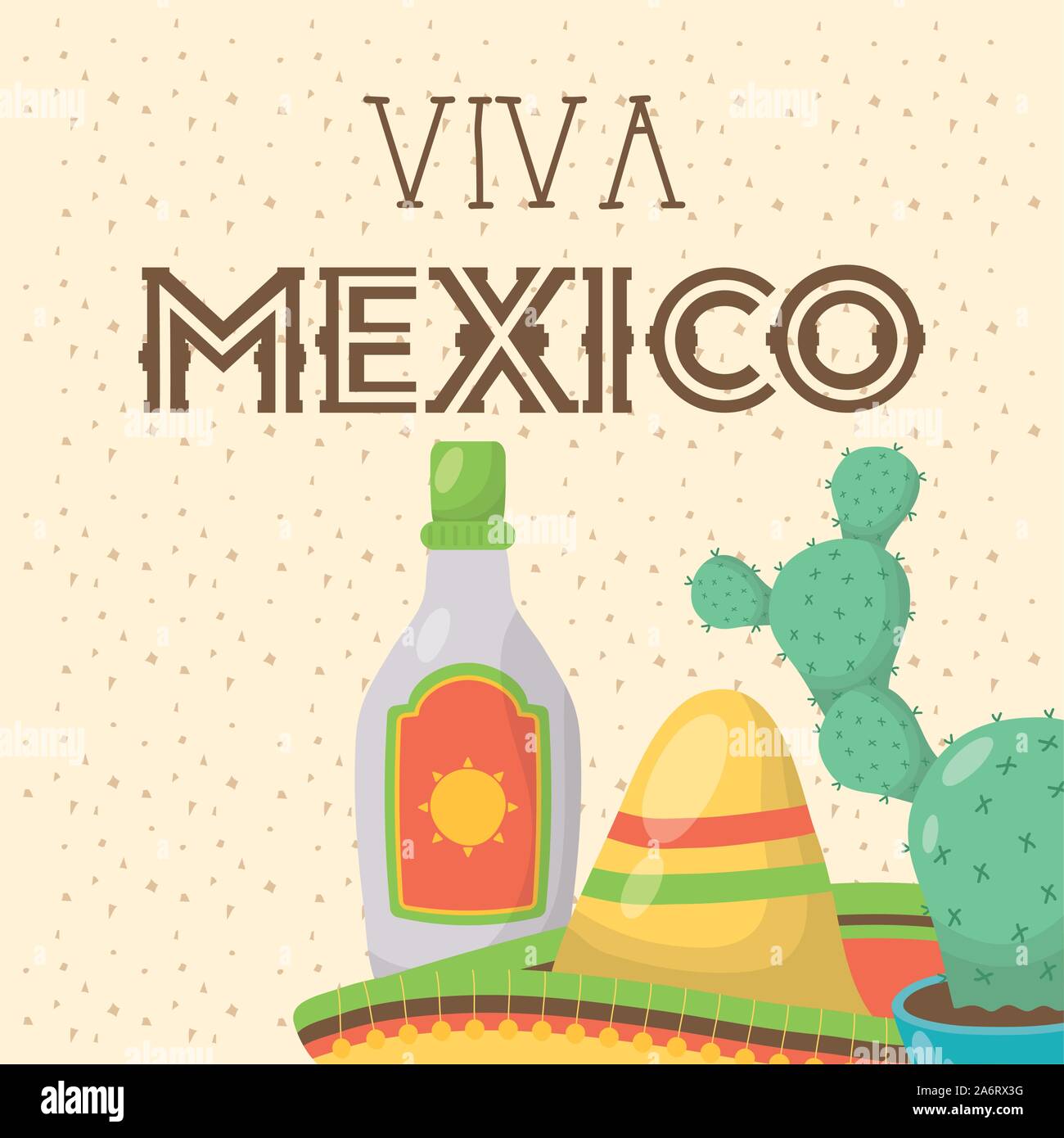 viva mexico celebration with tequila bottle and hat Stock Vector Image ...