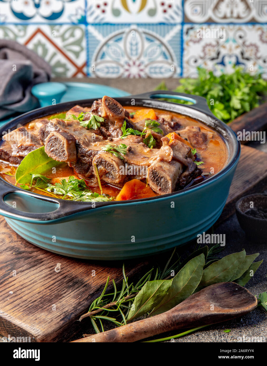 Beef ribs Bourguignon. Beef ribs stewed with carrot, onion in red wine