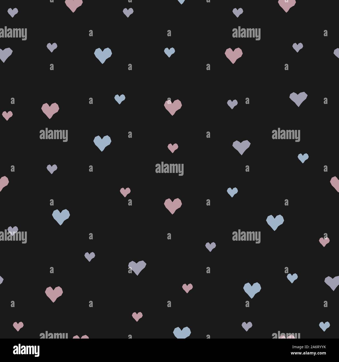 Hand Drawn Seamless Pattern with Tiny Hearts on dark. Stock Vector