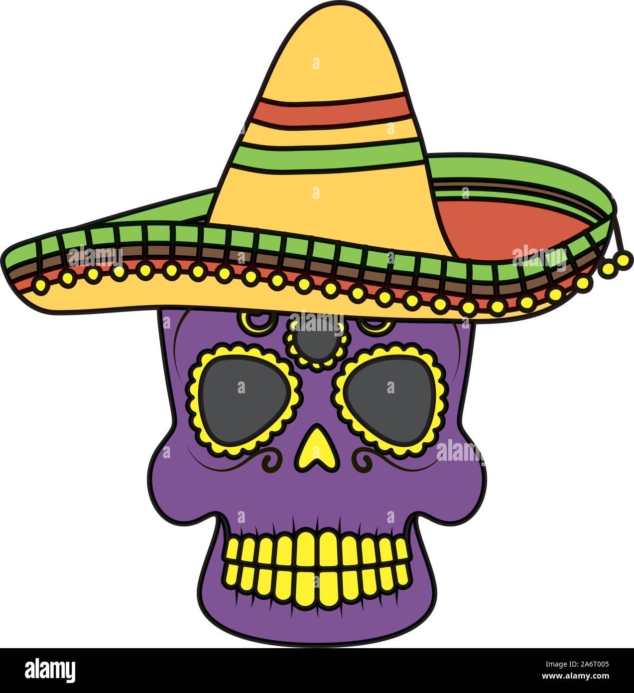 skull head with traditional mexican hat Stock Vector Image & Art - Alamy