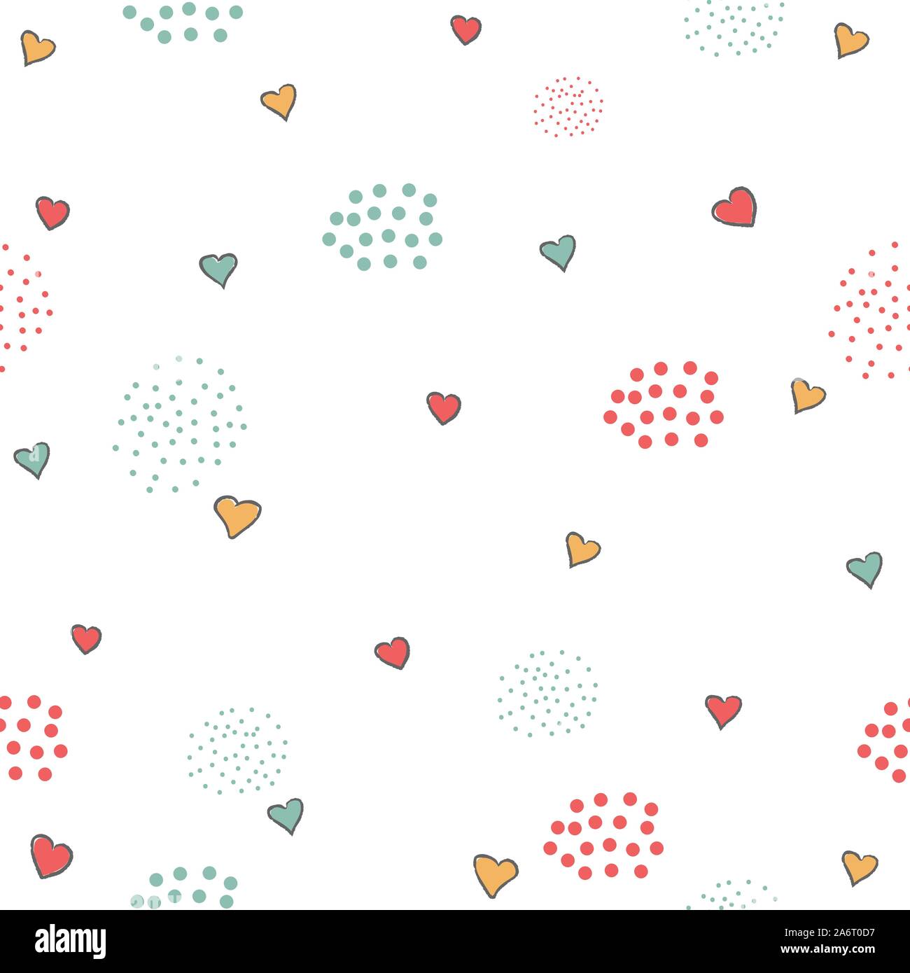Cute Pattern with little hearts and dots on white background. Hand ...