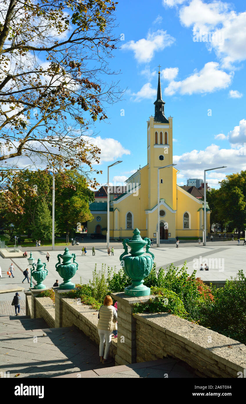 Freedom Square and St. John's Church. Tallinn, Estonia Stock Photo