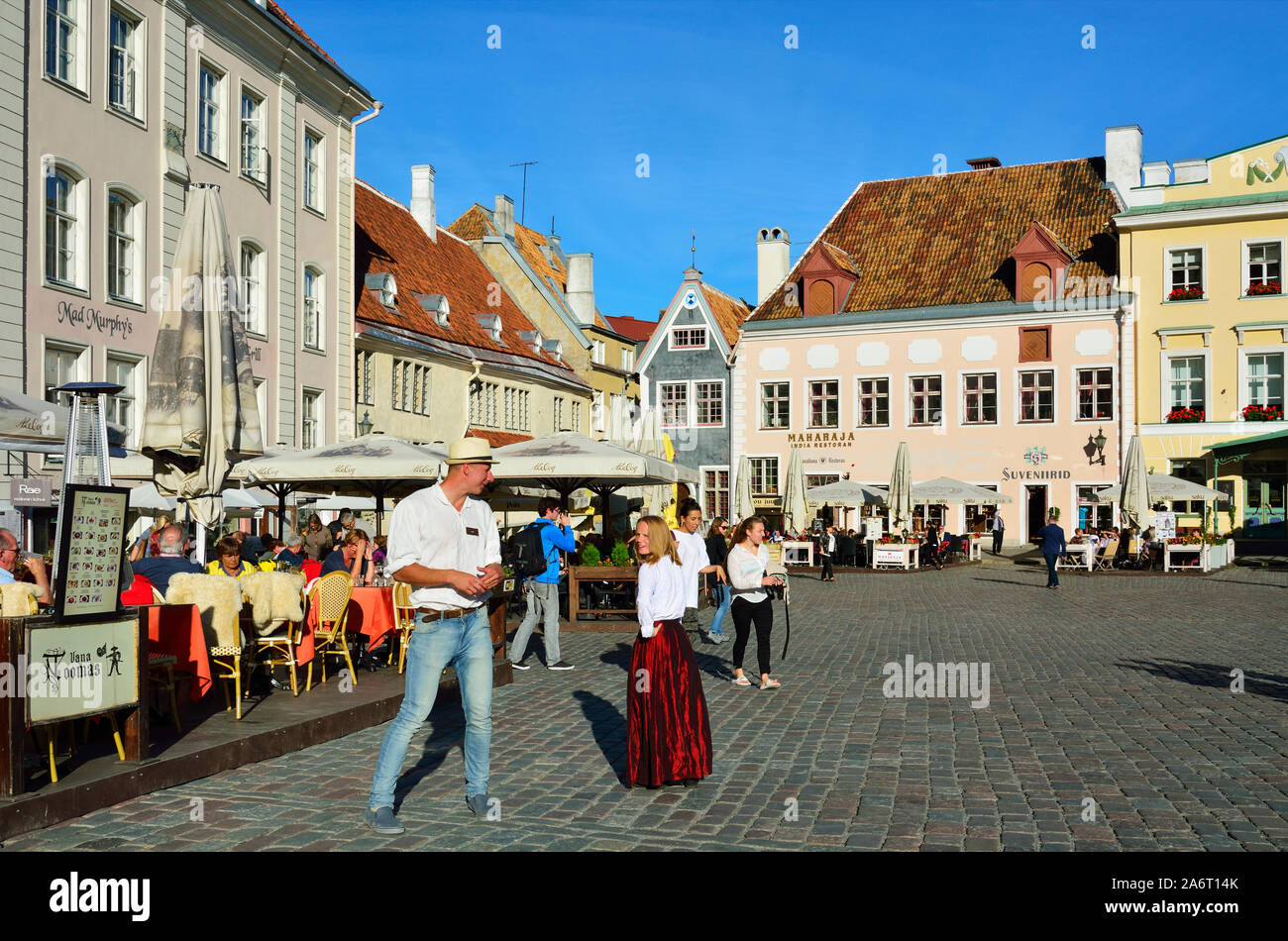 Town Hall Square (Raekoja plats) in the Old Town, a Unesco World Heritage Site. Tallinn, Estonia Stock Photo