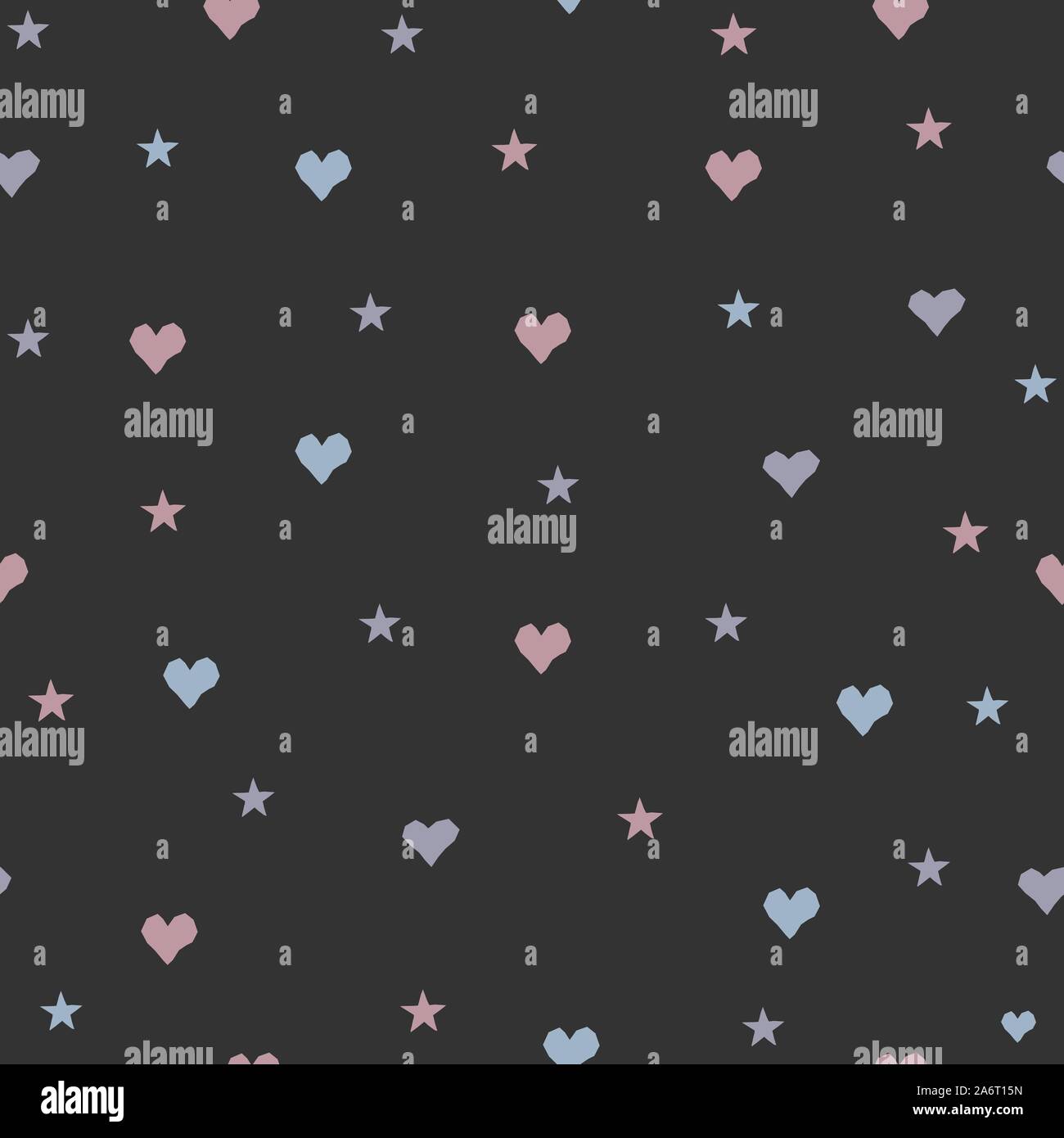 Hand Drawn Seamless Pattern with Tiny Hearts on dark.Vector Illustration Stock Vector