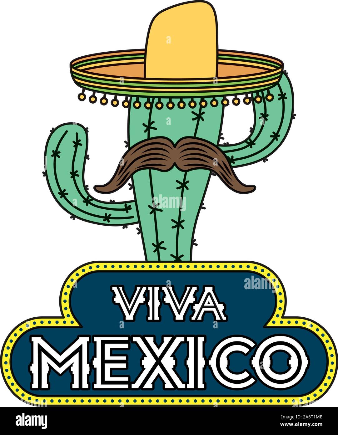 cactus mexican with traditional hat and mustache Stock Vector Image ...
