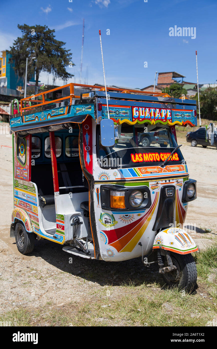 GUATAPE, COLOMBIA - SEPTEMBER 11, 2019: Colorful auto rickshaw on the  street of Guatape, Colombia. Auto rickshaws are popular way of transport in  Guat Stock Photo - Alamy