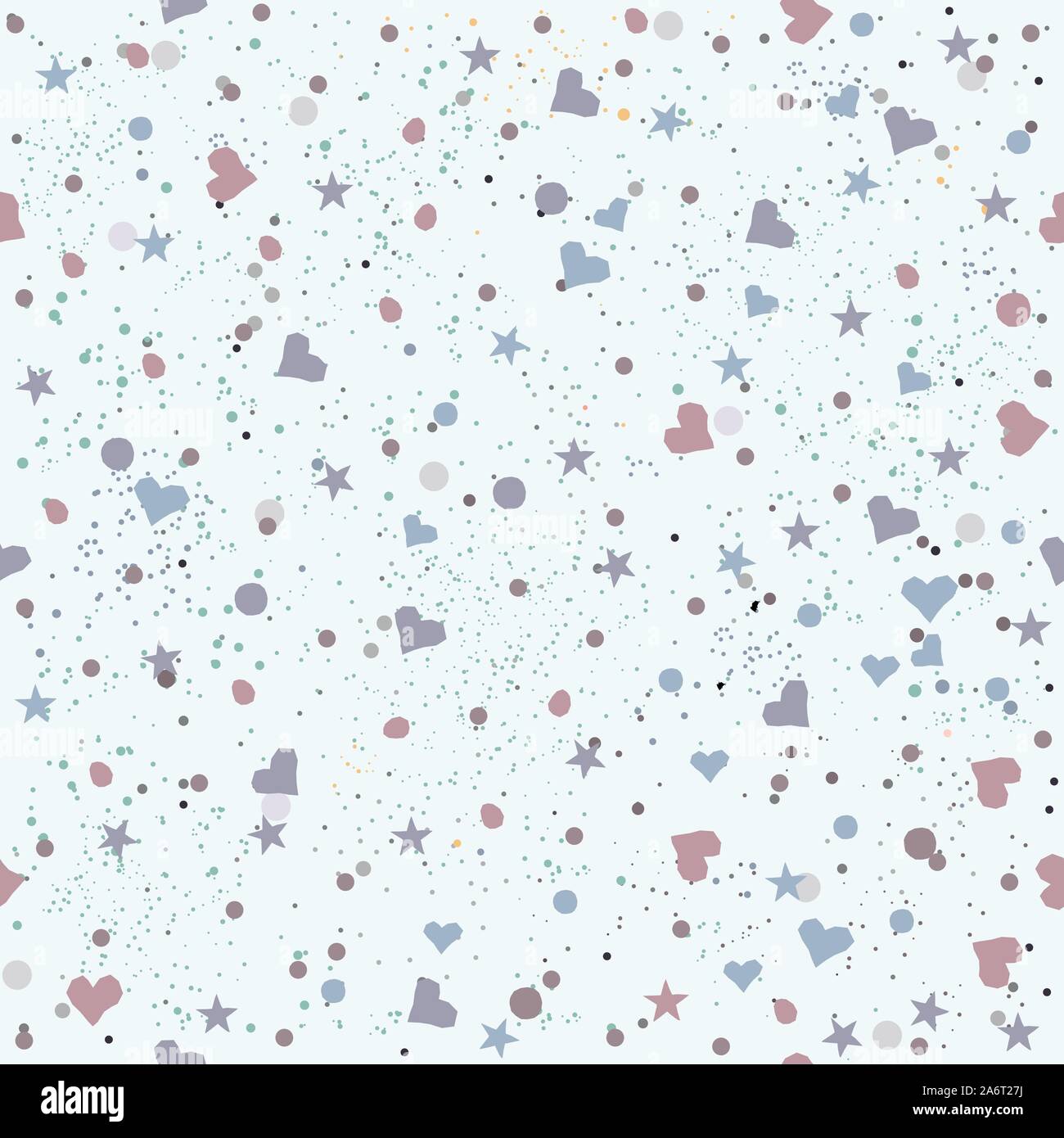Cute Pattern with pink tiny objects on white light blue with tiny dots. Seamless Baby Girl Shower Pattern. Vector Illustration. Stock Vector